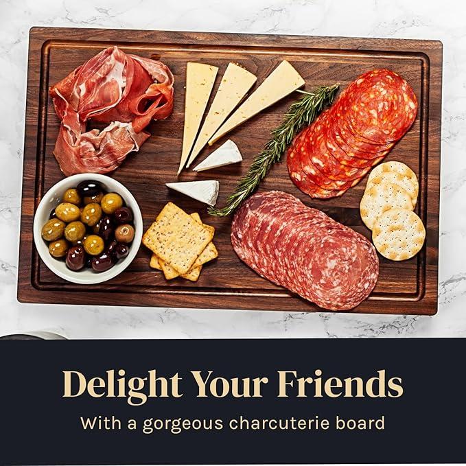Walnut Wood Cutting Board for Kitchen, Reversible Wooden Cutting Board With Juice Grooves - Chopping Board, Charcuterie Serving Tray Made in Canada (Walnut, 17x11x0.75)