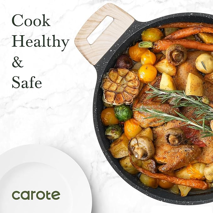CAROTE Nonstick Stock Pot with Lid Soup Pot, 6 Quart Casserole with Lid, Easy to Clean Non Stick Cooking Pot,Pasta Pot