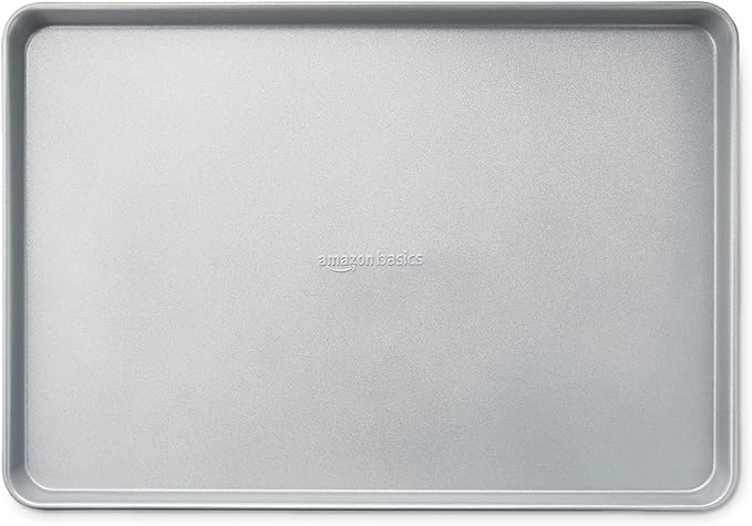 Amazon Basics Ceramic Nonstick Baking Sheets & Cooling Rack Set, PTFE & PFOA Free, Dishwasher Safe, Oven Safe, Half Sheet Size, Gray, 2-Pack