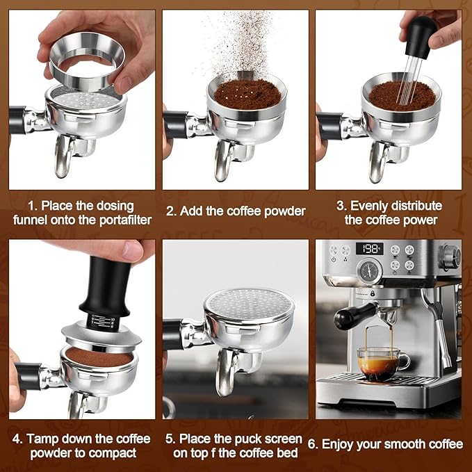 5 Pcs 51mm Espresso Accessories Kit, 3kg/0.1g Accurate Coffee Scale with Timer, Coffee Distributor Spring Loaded Calibrated Tamper WDT Tool and Dosing Funnel Set Fits 51mm Espresso Machines