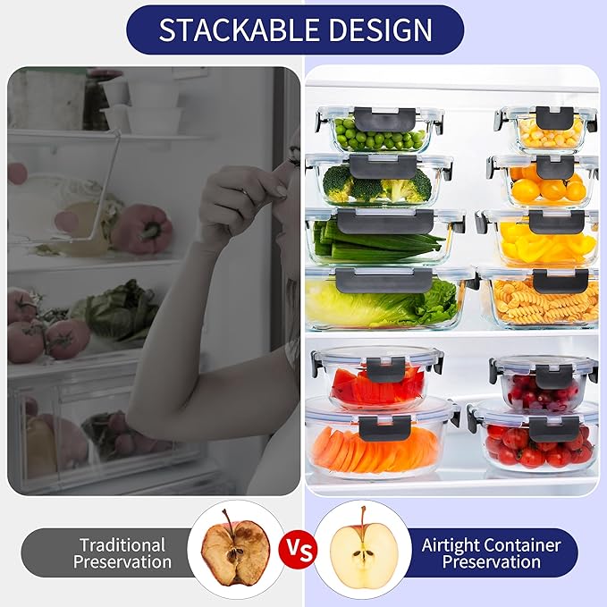 MFY 5-Pack 36 OZ Glass Storage Containers with Lids, Glass Meal Prep Containers Set, Airtight Lunch Containers with Lids, Microwave, Oven, Freezer and Dishwasher Safe, White