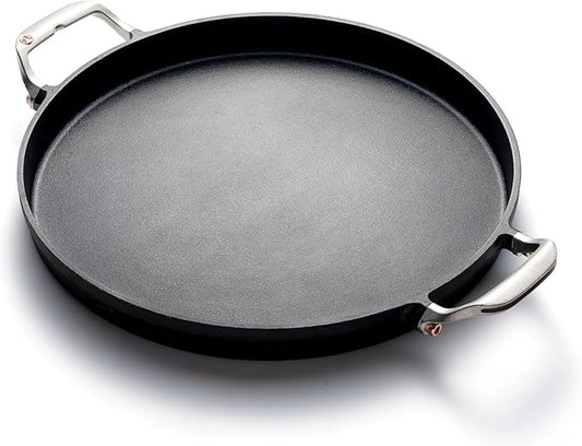 Outset Grill Paella and Deep Dish Pizza Pan, Cast Iron BBQ Pan with Handles, 18.15” x 14.11” x 1.25"