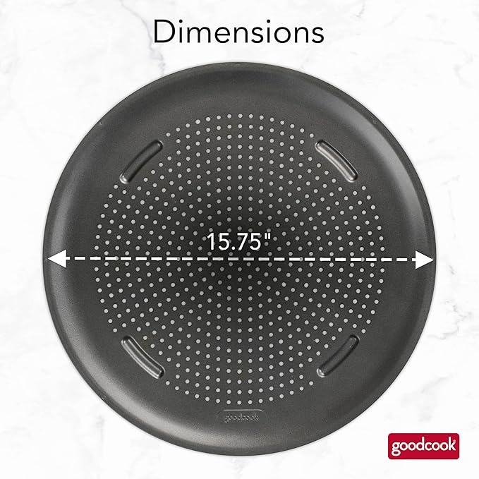 GoodCook AirPerfect Insulated Nonstick Carbon Steel Pizza Pan with Cutting Guides, Perforated Nonstick Pizza Pan, 15.75-Inch, Gray