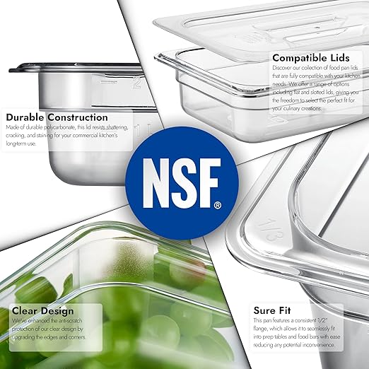 CURTA 6-Pack 1/3 Size 2.5" Deep NSF Polycarbonate Food Pans | Dishwasher & Freezer Safe Clear Container for Prep Tables, Buffet, Salad Bar, Commercial & Home Kitchen