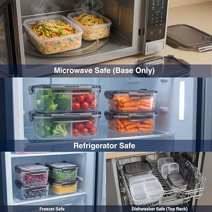 BPA-Free Plastic Airtight Food Storage Containers with Vented Lids, 4-Pack (5.9 Cups Each) for Meal Prep and Leftovers