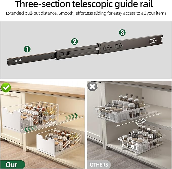 NETEL Pull Out Cabinet Organizer, 4 Pack No Drill Slide Out Drawers for Kitchen Cabinets, Metal Pantry Pull Out Shelves, Kitchen Cabinet Organizer, Pull Out Home Organizers, 11.8"W X 20.86"D X 6.9"H