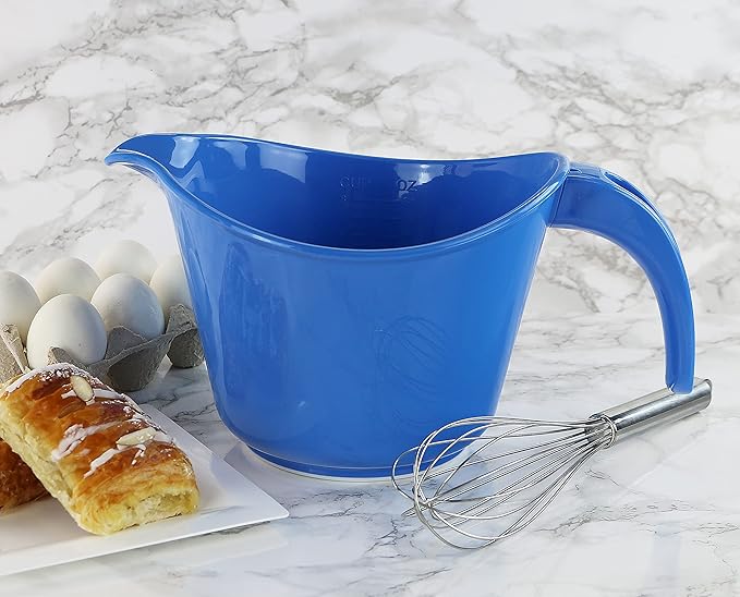 Reston Lloyd, Batter Bowl With Pour Spout, Non-Slip Base, Erogonomic Space Saving Detachable Handle, 2 QT Heavy Duty BPA-Free Microwave & Dishwasher Safe, Indigo