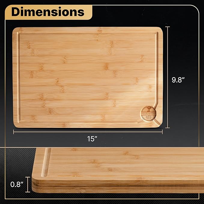 Deer & Oak Large Bamboo Chopping Board 38 x 25 x 2cm, Premium Wooden Kitchen Cutting Board for Meat & Vegetables, Pre-Oiled, Water Resistant, Knife-Friendly