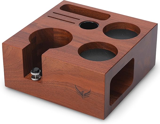Espresso Accessories Organizer Box 58mm Espresso Tamping Station Rosewood Espresso Tools Stand for Tamper, Portafilter, Distributor, Funnel, WDT and Filter Basket