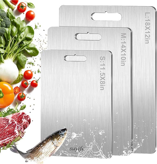 Titanium Cutting Board Set of 3,100% Pure Titanium Cutting Boards for Kitchen, Double Sided Food-Grade Chopping Board for Cutting Meat Vegetable Fruit, Dishwasher Safe