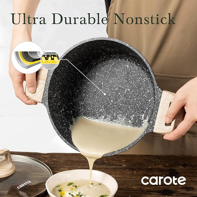 CAROTE Nonstick Stock Pot with Lid Soup Pot, 6 Quart Casserole with Lid, Easy to Clean Non Stick Cooking Pot,Pasta Pot