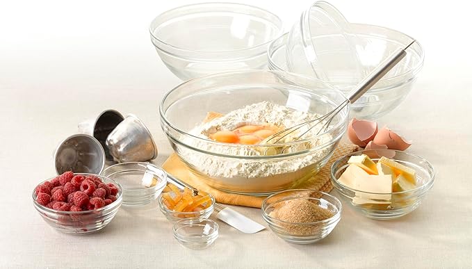 Duralex Le Gigogne Glass Mixing Bowl Set – 10-Piece Clear Stackable Prep Bowls Made of Durable Glass