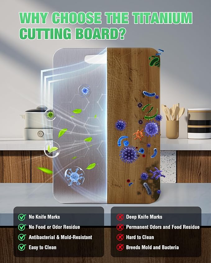 100% Pure Titanium Cutting Boards for Kitchen - Set of 3 Titanium Cutting Board Non Toxic | Double-Sided Metal Cutting Board for Meat, Vegetables and Fruits | Dishwasher Safe (S/M/L)