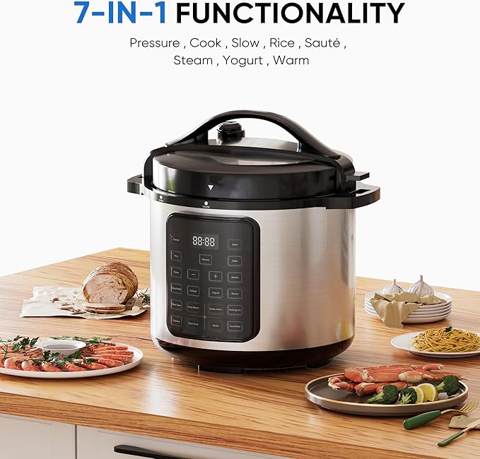 NEWBULIG 8 Quart Electric Pressure Cooker, Stainless Steel Multi Cooker Pressure, 12-in-1 Slow Cooker for Rice, Meat Stew, Porridge, Multigrain, Steam, Yogurt Maker