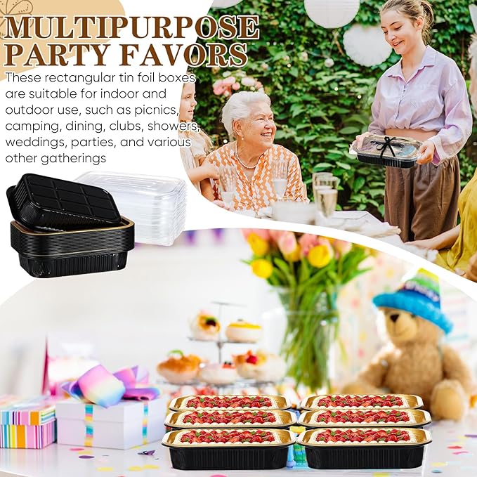 20 Sets 8.7 x 6 Inch Large Loaf Cake Pans with Lids and Spoons Rectangle Aluminum Foil Bread Loaf Baking Pans Disposable big Cake Tins with Clear Plastic Bags and Ribbon, Black Gold, 33.8 oz