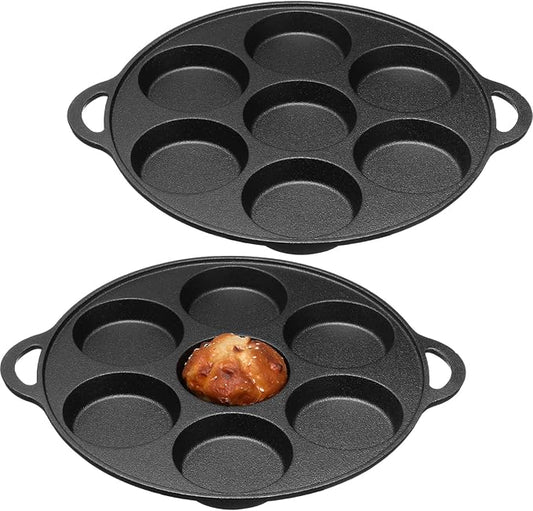Tioncy 2 Pcs Cast Iron Biscuit Pan Cast Iron Muffin Seasoned Mini Cake Scone Donut Pie Pan for Baking, Egg, Corn Bread, Cupcakes & Dessert(Round Style)