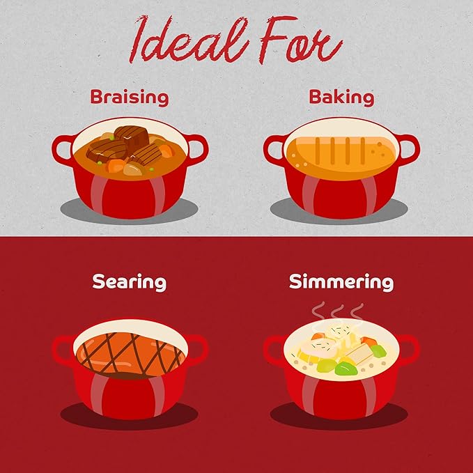 Segretto Enameled Cast Iron Dutch Oven Pot with Lid, Red, 6 Quart Sourdough Dutch Oven for Bread Baking, Braising, Roasting Safe to 500°F Durable Enamel with High Heat Retention and Moisture Lock Seal