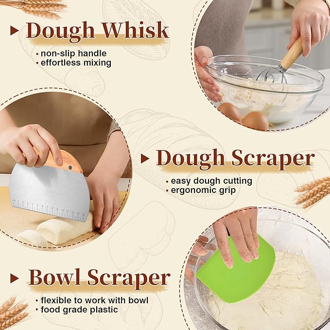 Banneton Bread Proofing Basket Set, 9" Round & 10" Oval Sourdough Bread Baking Supplies, Sourdough Starter Kit, Bread Making Tools Gift Set for Beginner Professional Bakers
