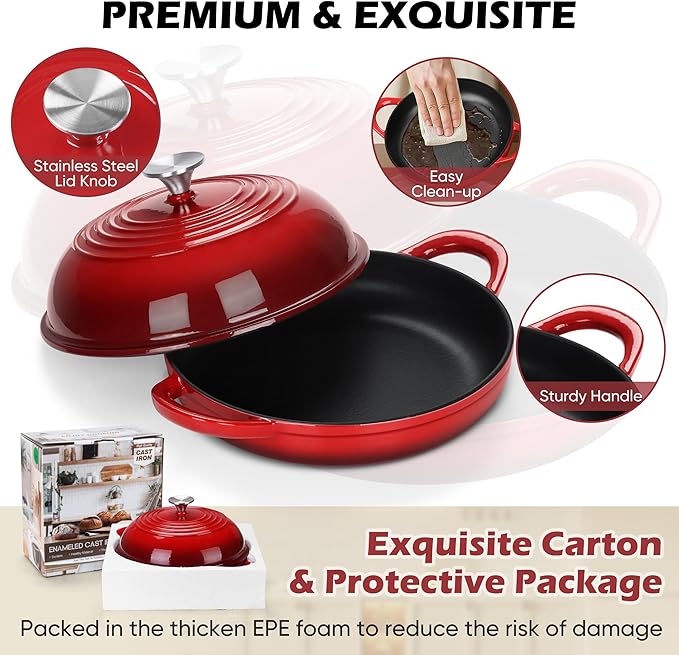 Bread Dutch Oven for Sourdough Baking (5.5 QT), Joyfair Enameled Cast Iron Dutch Oven Pot with Lid, Sourdough Bread Pan with Heavy Duty Dual Handles, Non-Stick & Even Heat, Oven-safe up to 500°F, Red
