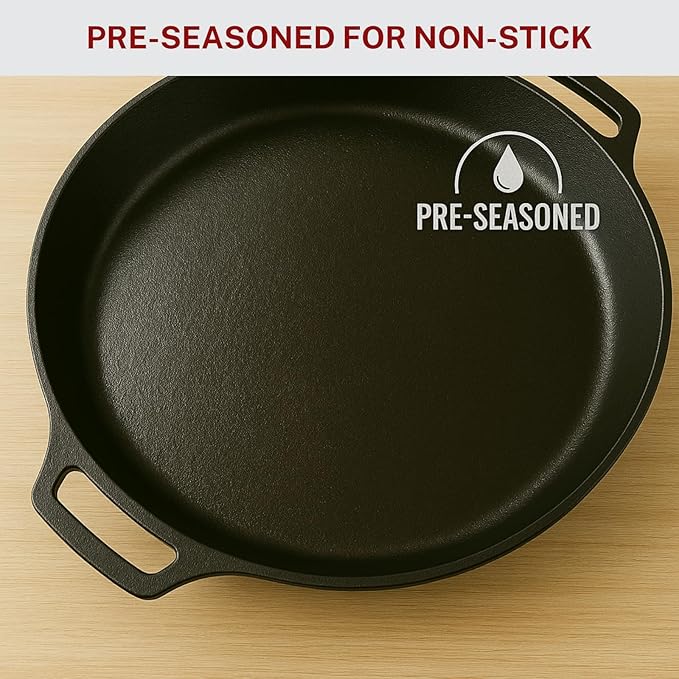 Large Cast Iron Skillet 20 Inch, Pre Seasoned Cast Iron Skillet for Cooking & Frying – XL Heavy Duty Pan with Dual Handles and Cleaner Scrubber – Ideal for Grill, Oven, Stove, Campfire Use