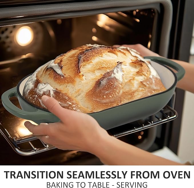 Premium Enameled Cast Iron Dutch Oven for Bread Baking | Non-Stick 5QT Oval Bread Oven with Lid | Perfect for Sourdough, Loaf, and Artisan Baking (Oval Green, 5 QT)