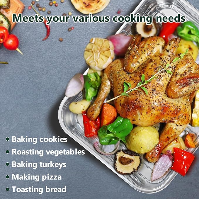 Stainless Steel Roasting Oven Pan: Roaster Pans With Rack & Handles 16.5 * 12.4 * 3 inches - Kitchen Baking Appliances for Turkey Chicken Beef - Kitchen Cookware Gifts for Women Homeowner