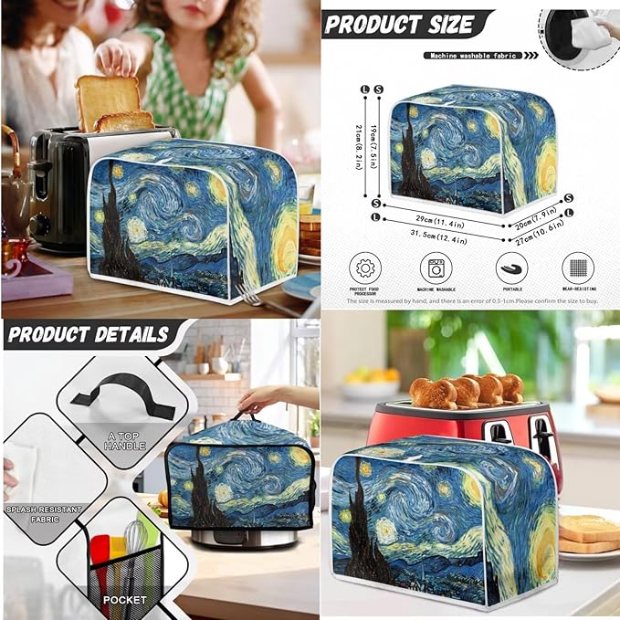 The Starry Night 2 Slice Toaster Cover Small Appliance 3-Pcs Set,Bread Toaster, Blender and Slow Cooker Cover Dust and Fingerprint Protection, Machine Washable Kitchen Decor