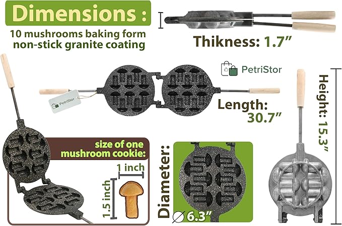 Non-stick Coating granite stone Cookie Mushroom Mold Assorted Tasty Homemade Cookies Baking Tools & Accessories Cookie Presses Bakeware (10 Mushrooms)