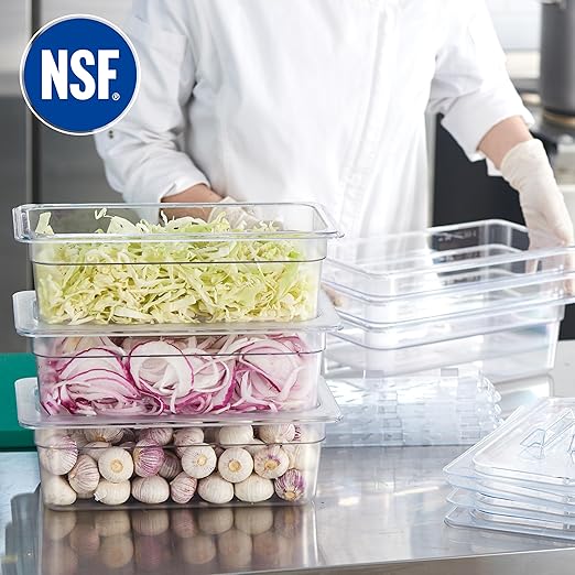 CURTA 6-Pack 1/3 Size 4" Deep NSF Polycarbonate Food Pans with Handled Lids & Drain Trays | Dishwasher & Freezer Safe Clear Container for Prep Tables, Buffet, Salad Bar, Commercial Kitchen
