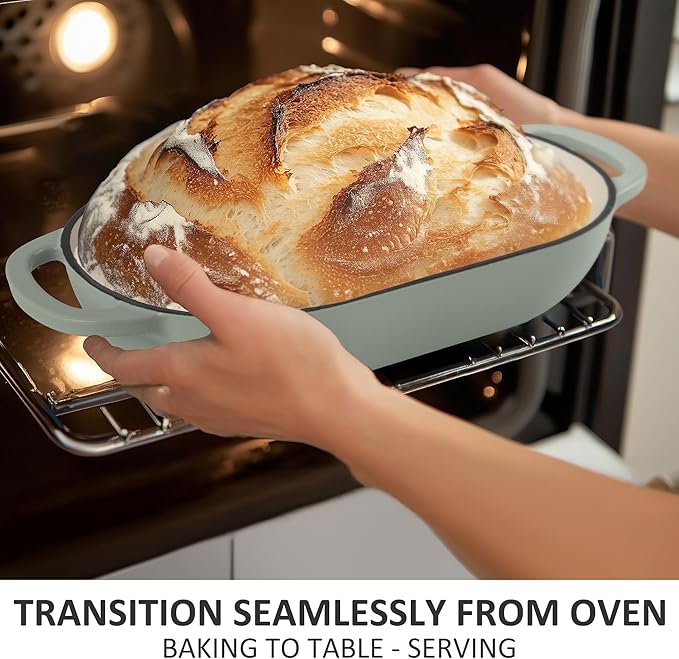 Premium Enameled Cast Iron Dutch Oven for Bread Baking | Non-Stick 5QT Oval Bread Oven with Lid | Perfect for Sourdough, Loaf, and Artisan Baking (Gradient Green, 5 QT)