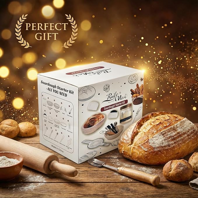 Sourdough Starter Kits,40oz Large Sourdough Starter Jar With Wide Mouth,2 Banneton Bread Proofing Baskets,Bread Making Tools Kit，Sourdough Bread Baking Supplies with Recipe，for Women/Wife/Mom/Friend