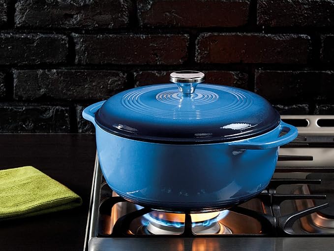 Lodge Essential Enamel Cast Iron Dutch Oven - Perfect for Bread Baking, Braising, Marinating & Slow Cooking - Features Moisture-Sealing Lid & Dual Handles - Kitchen Essentials - 6 Quarts - Caribbean Blue