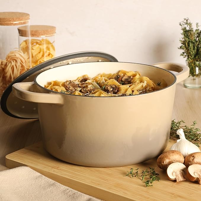 Crock Pot Artisan 7-Quart Round Cast Iron Dutch Oven Pot With Lid - Gradient Taupe