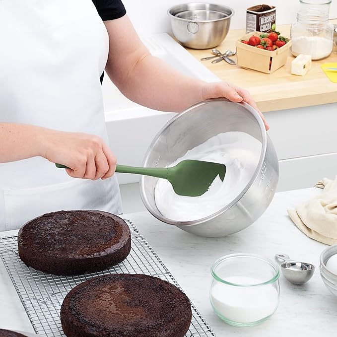 Tovolo Flex Core 5 Piece Silicone Spatula Set Heat Resistant All Silicone Utensils Include Non Stick Spatula Spoonula Jar Scraper, Dishwasher Safe BPA Free Spatulas for Baking Mixing, Pesto Green