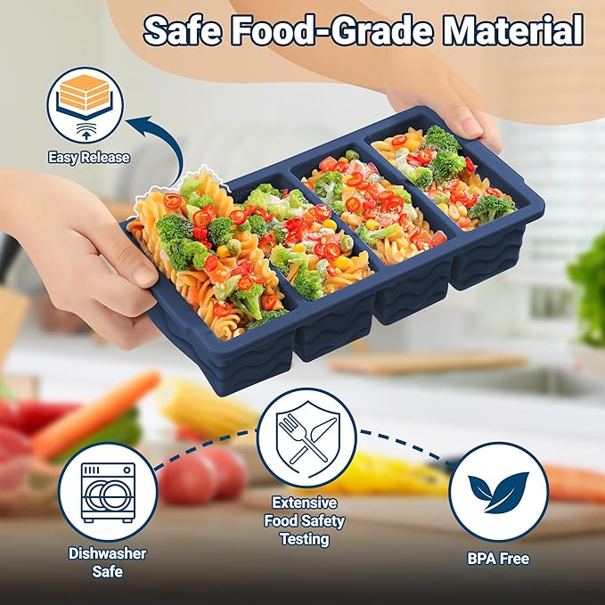 Doasuwish Silicone Freezer Tray for Soup Sauce Cube 2Pcs (Dark Blue)