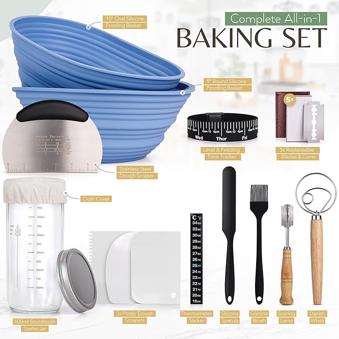 Wild Sky Co Sourdough Starter Kit For Beginners, Complete Bread Making Kit With Banneton Proofing Basket, Silicone Sourdough Baking Supplies, Beginner Sourdough Starter Kit, Sourdough Kit
