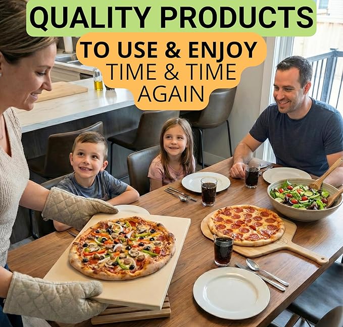 Large Pizza Stone for Oven 20 inch - Pizza Making Kit - Rectangular Pizza Stone for Grill and Wooden Pizza Peel, Dough Tool & Pizza Cutter Set - Baking Stone 20" x 13.5"