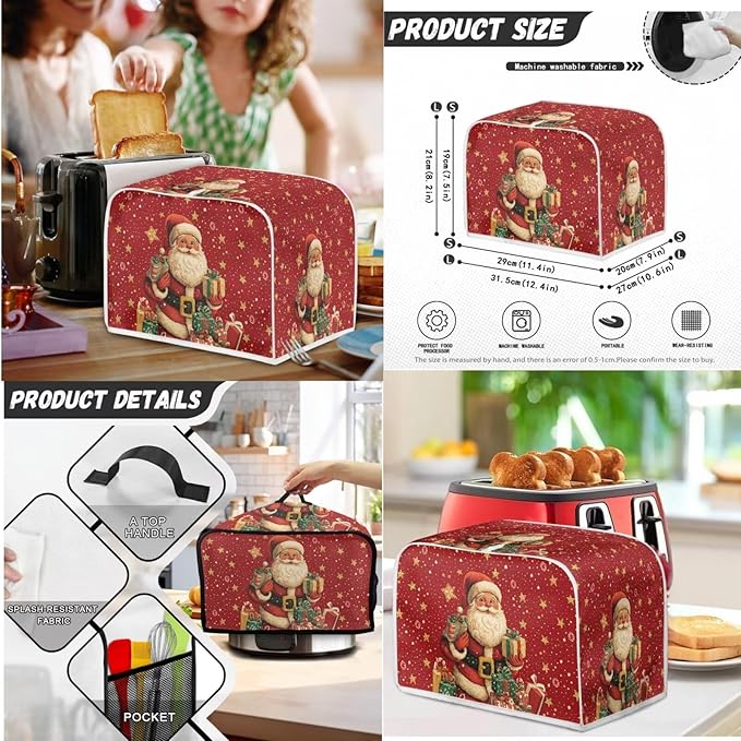 Merry Christmas Slow Cooker & Oven Covers - Santa Claus 3 Piece Set, Universal Size Crock Pot & Toaster Cover, Woman's Gift (Red)