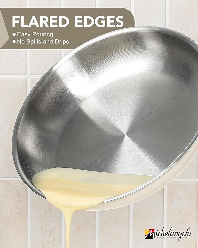 MICHELANGELO Stainless Steel Frying Pan Set, 8" 9.5" 11" Induction Pan, Triply Base Cooking Pans with Ergonomic Handle, for All Stove - Beige