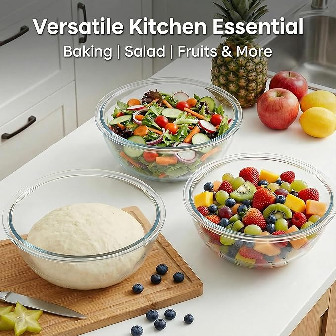 Large Glass Mixing Bowl for Sourdough, 6.2QT with Lid – Big Capacity Clear Bowl for Sourdough, Baking, Salad Prep & Food Storage