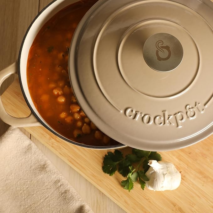 Crock Pot Artisan 5-Quart Round Cast Iron Dutch Oven Pot With Lid - Gradient Taupe