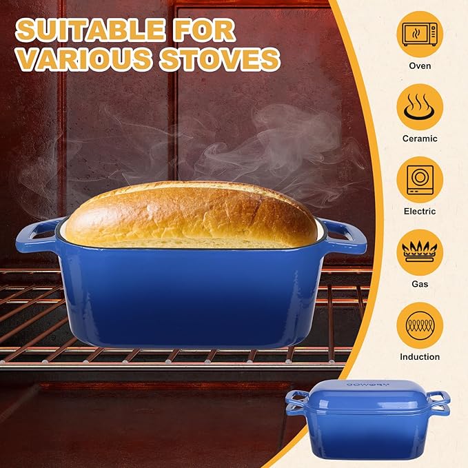 Enameled Dutch Oven for Sourdough Bread Baking, 3.6QT Oval Cast Iron Bread Pan with Lid