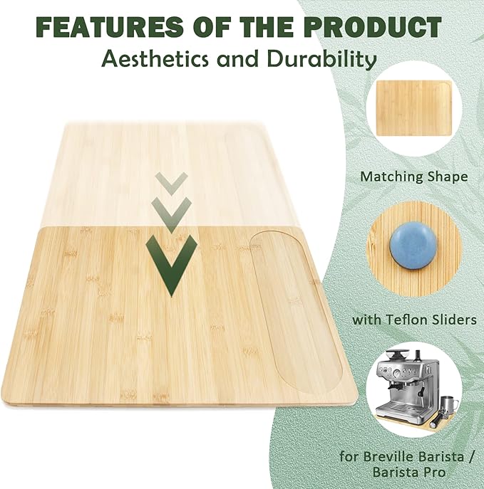 UPGRADED Oversize Bamboo Appliance Slider fit for Breville Barista Espresso Machine 870/878 - Under Cabinet Sliding Tray Caddy for Breville Barista/Barista Pro, Coffee Maker Mover Kitchen Countertop