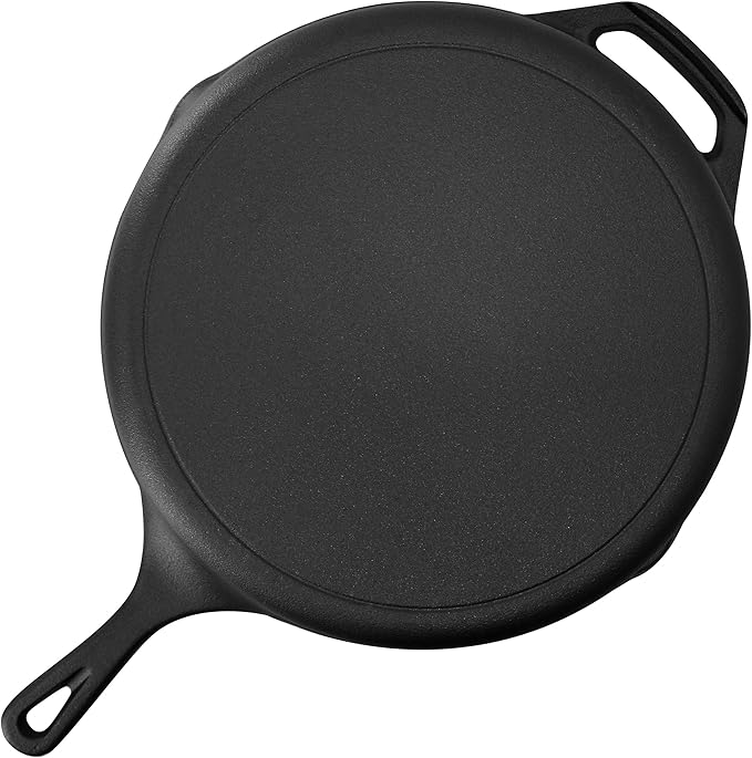 Megachef 12 Inch Pre-Seasoned Cast Iron Skillet with Cast Iron Lid