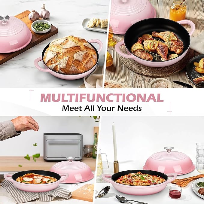 Bread Dutch Oven for Sourdough Baking (5.5 QT), Joyfair Enameled Cast Iron Dutch Oven Pot with Lid, Sourdough Bread Pan with Heavy Duty Dual Handles, Non-Stick & Even Heat, Oven-safe up to 500°F, Pink