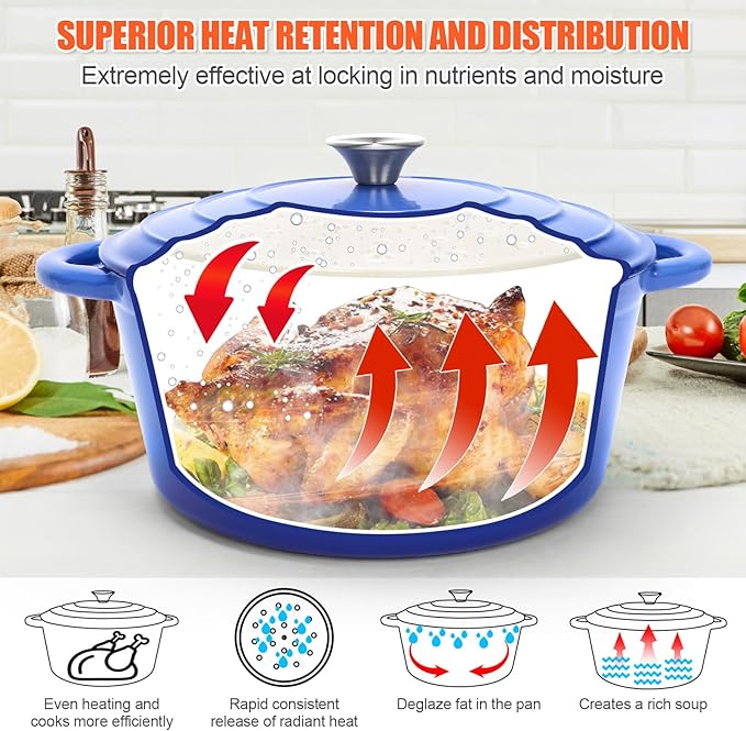 Dutch Oven for Bread Baking, 6QT Enameled Cast Iron sourdough dutch oven with Lid – Includes Proofing Basket, Scoring Lame, Dough Whisk for Sour dough, Bread-making, Blue