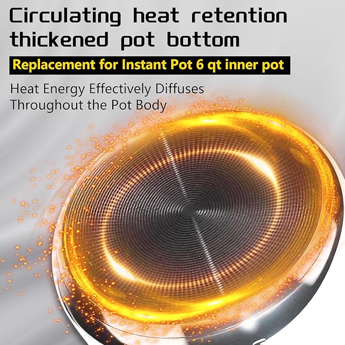 Upgraded Stainless Steel Inner Pot for Instant Pot 6 QT, Replacement Pot for Instant Pot 6 Quart, 304[18/8] stainless steel thickened design, 0 Coating, Non-Toxic (No Teflon). 3 Year Warranty.