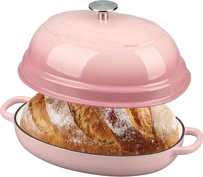 Enameled Oval Cast Iron Dutch Oven Pot with Lid, Bread Dutch Oven for Sourdough Bread Baking, Dutch Oven Bread, Bread Oven, 6QT, Pink