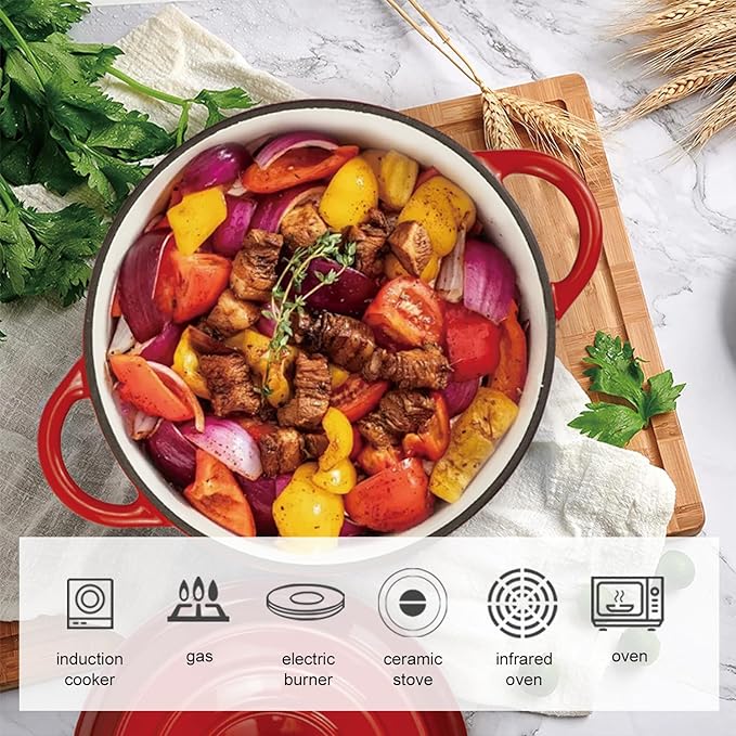 DVK Enameled Cast Iron Cookware Set 7 Piece Dutch Ovens Non-Stick, Durable Versatile Cast Iron Cookware for Family Baking Cooking Enthusiasts
