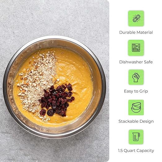OCS Parts 1.5 Quart Mixing Bowls | Set of 2 | 8-Inch Stainless Steel Professional Grade Flat Base Mixing Bowls for Home and Commercial Kitchens | Dishwasher Safe